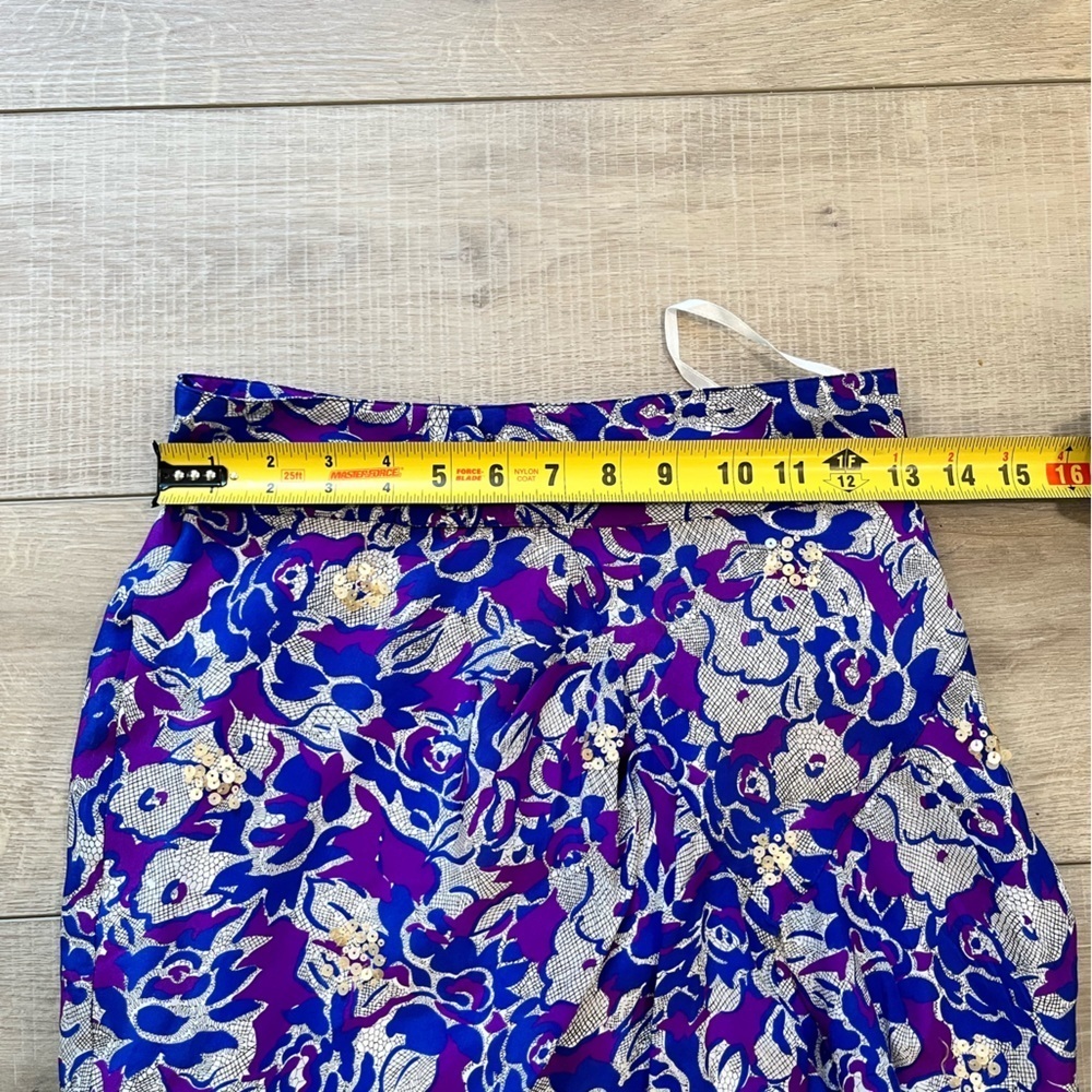ANTHROPOLOGIE Fei blue and purple floral silk skirt with sequin detail size 0 - Picture 9 of 12